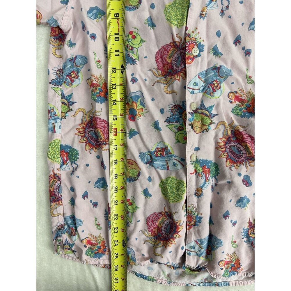 Rick and Morty Shirt Mens Small Pink Button Up Adult Swim Camp - Picture 5 of 8